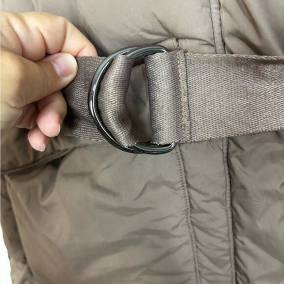 Zella Women's Brown Belted Hooded Puffer Vest Size S Insulated Pockets Belt Tan - Picture 15 of 16